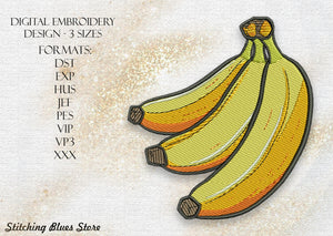 Bananas machine embroidery design in 3 Sizes Includes DST EXP PES HUS JEF VIP VP3 XXX