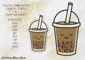 Bubble Tea Machine Embroidery Design In 3 Sizes Includes Snap Tab Eyelet