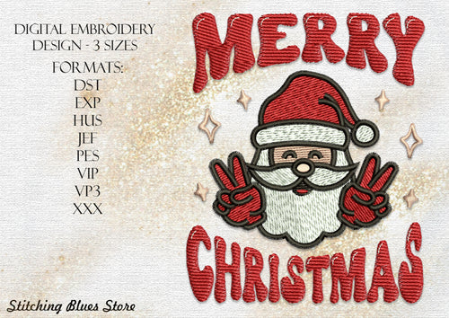 Cheerful Santa Merry Christmas Machine Embroidery Design