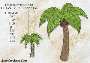 Coconut Palm Tree Machine Embroidery Design With Snap Tab