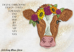 Cow In Wreath machine embroidery design 