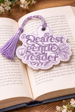 Load image into Gallery viewer, Dearest Gentle Reader Machine Embroidery Design In 2 Sizes Includes Snap Tab Eyelet