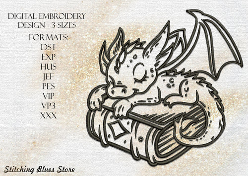 Dragon Sleeping On A Book Machine Embroidery Design