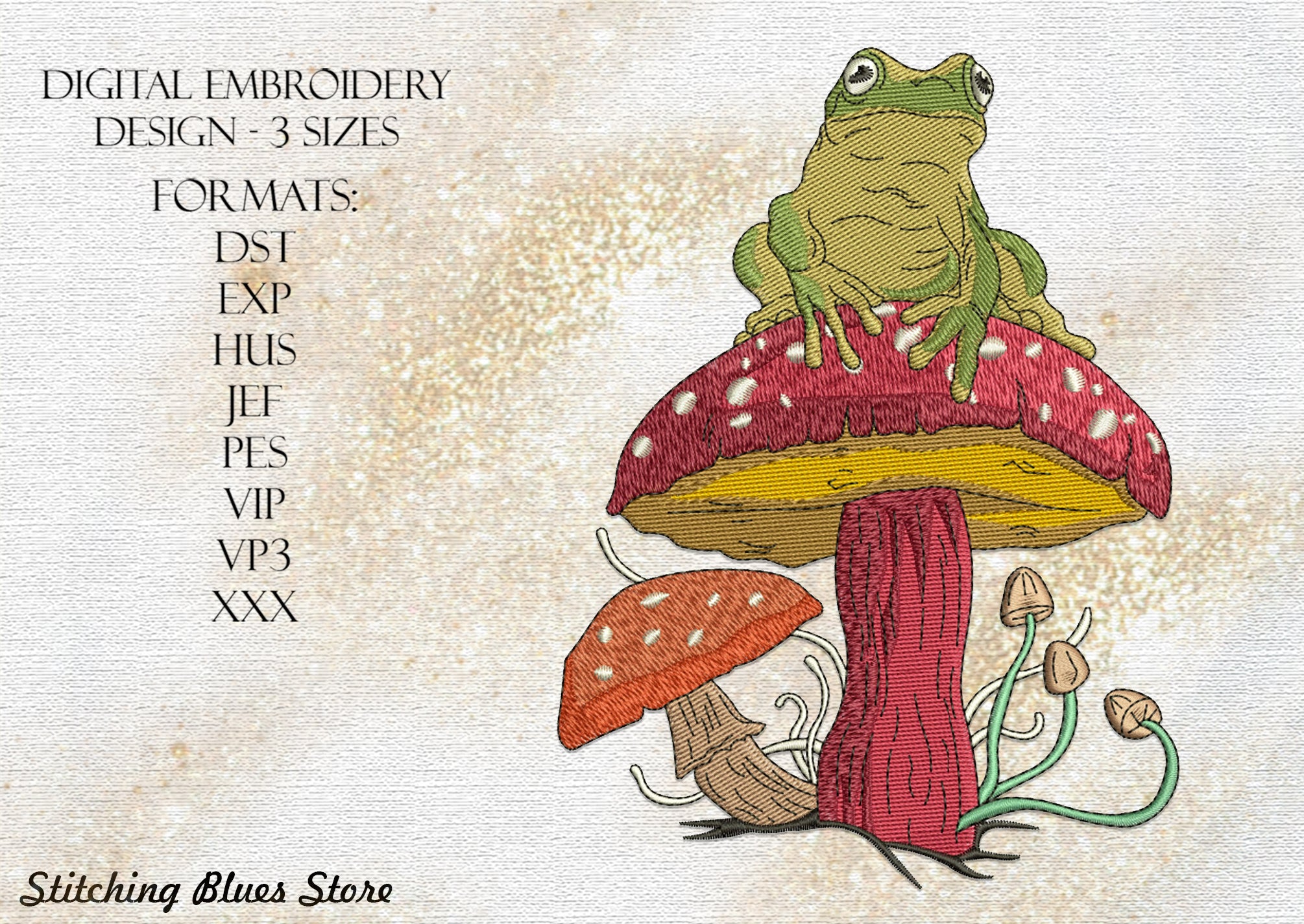 Mushrooms And Frog Cottegecore machine embroidery design  display picture 1
