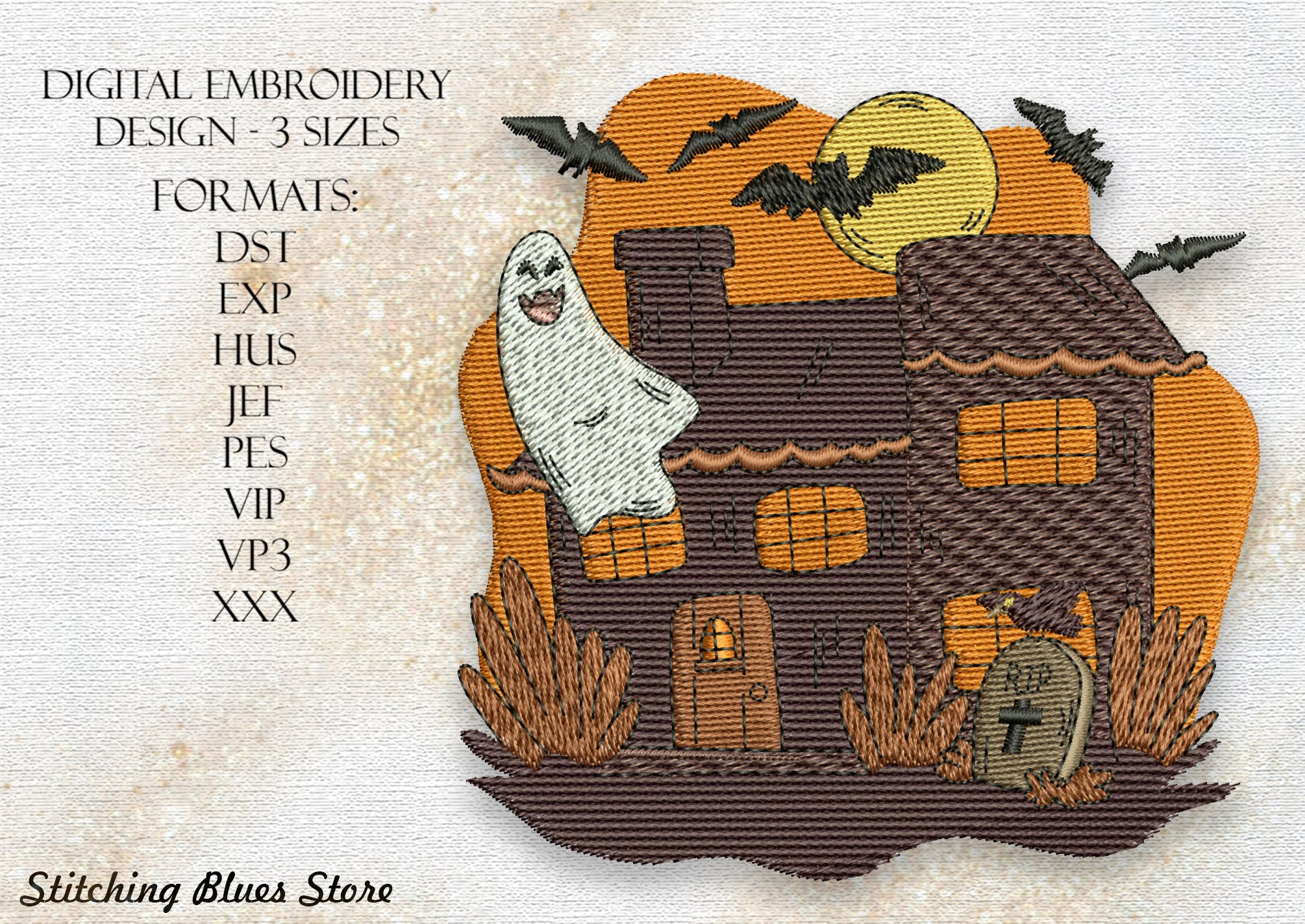 Halloween Ghost House Machine Embroidery Design – Stitching Blues