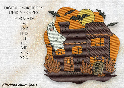 Halloween Ghost House Machine Embroidery Design