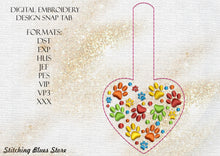 Load image into Gallery viewer, Paws Heart Snap Tab Machine Embroidery Design