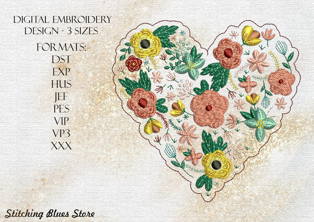 Heart With Flowers machine embroidery design - Valentines Day