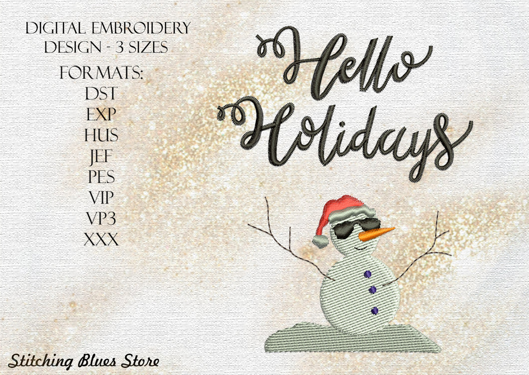 Hello Holidays - machine embroidery design - Christmas Snowman