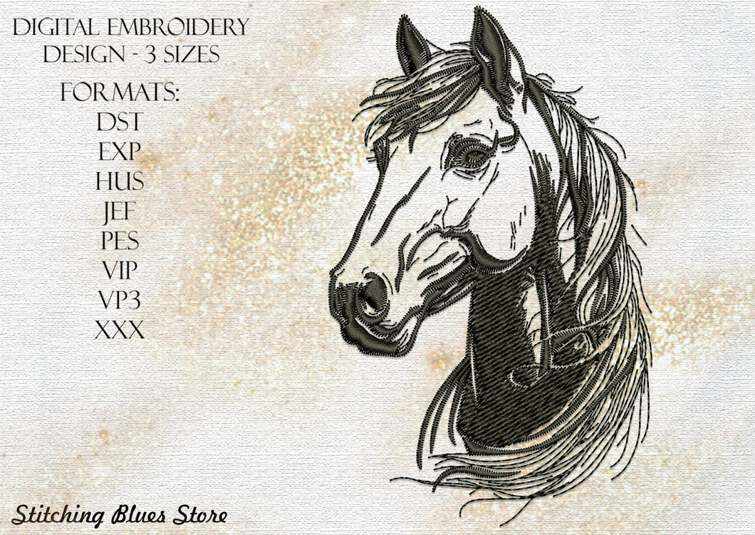 Monochrome Horses Portrait Machine Embroidery Design