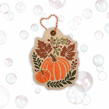 Load image into Gallery viewer, Pumpkins And Autumn Leaves Machine Embroidery Design Snap Tab Eyelet
