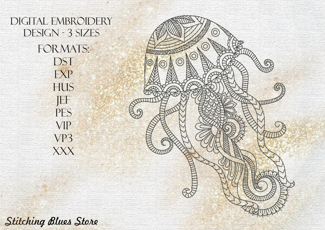 Jellyfish machine embroidery design