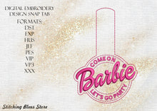Load image into Gallery viewer, Lets Go Party Snap Tab machine embroidery design