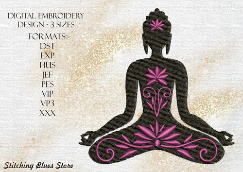 Meditation In Lotus Pose Machine Embroidery Design - Yoga Embroidery Pattern