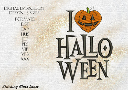 I Love Halloween machine embroidery design