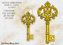 Load image into Gallery viewer, Enchanted Magic Key Machine Embroidery Design In 2 Sizes Includes Snap Tab Eyelet