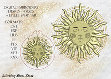 Load image into Gallery viewer, Magic Sun machine embroidery design in 4 sizes and Eyelet Snap Tab