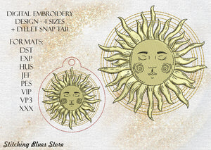 Magic Sun machine embroidery design in 4 sizes and Eyelet Snap Tab