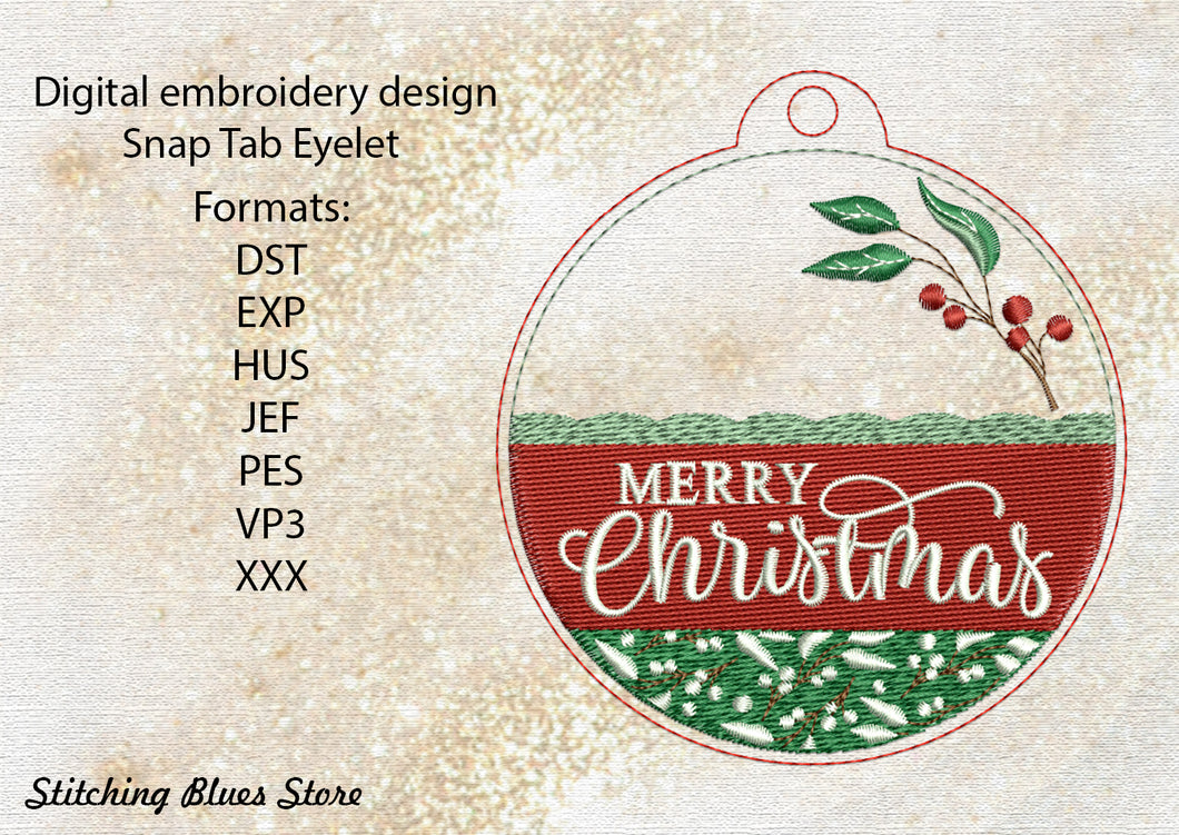 Merry Christmas Plants Pattern Snap Tab Eyelet machine embroidery design