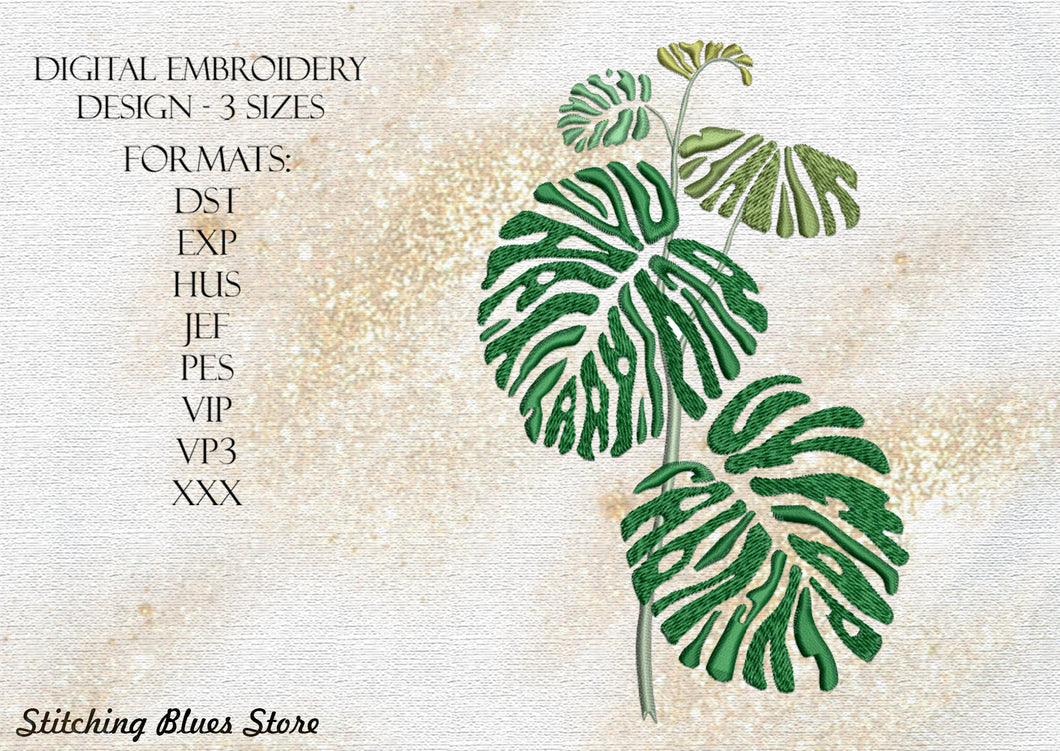 Monstera Tropical machine embroidery design
