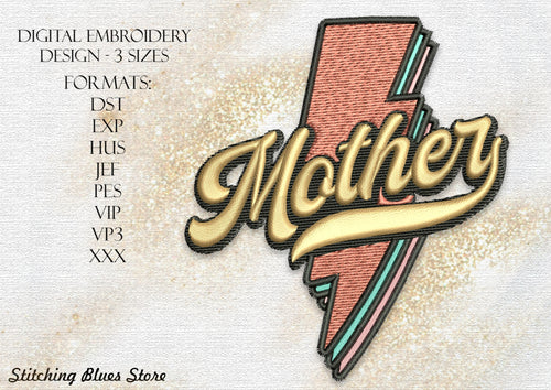 Mother And Lightning Machine Embroidery Design For Mother's Day In 3 Sizes