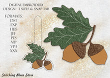 Load image into Gallery viewer, Oak Leaf With Acorns Embroidery Design | Autumn Embroidery Pattern Includes Snap Tab