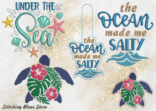 Set of the 3 Ocean machine embroidery designs in 3 sizes Instant Download With Eyelet Snap Tab