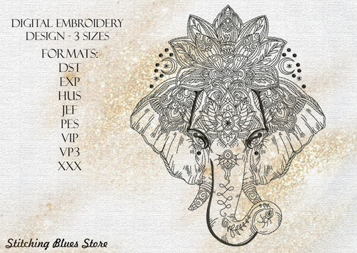 Elephant With Lotus Flower Machine Embroidery Design