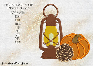 Cozy Kerosene Lamp With Cone And Pumpkin machine embroidery design