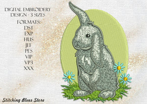 Easter Rabbit With Flowers Machine Embroidery Design