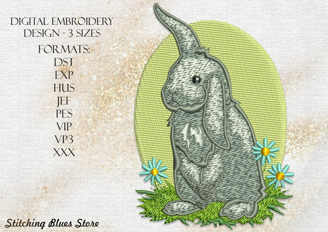 Easter Rabbit With Flowers Machine Embroidery Design