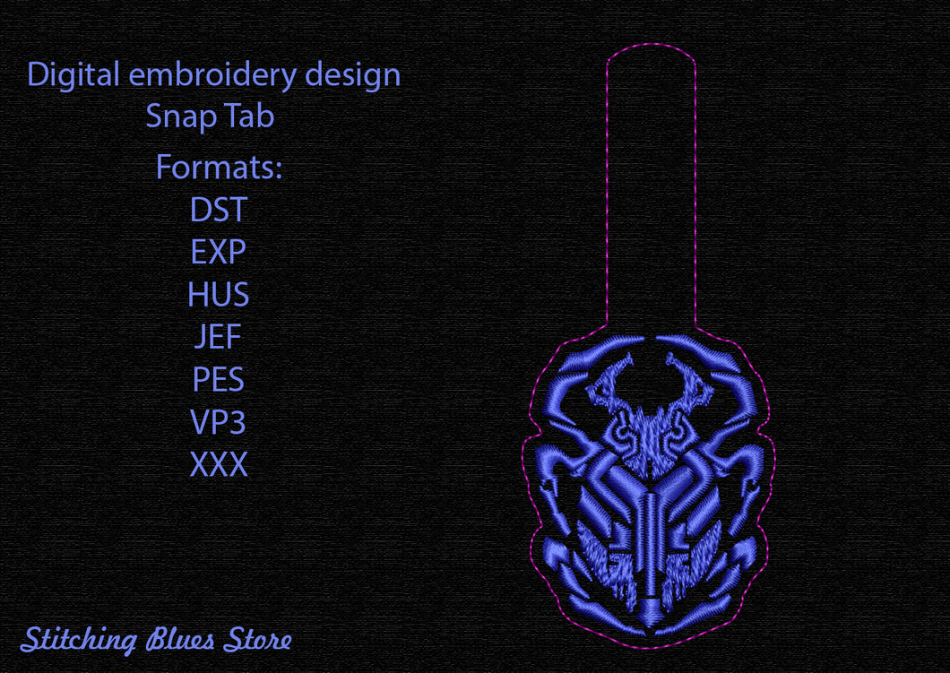 Scarab Snap Tab machine embroidery design