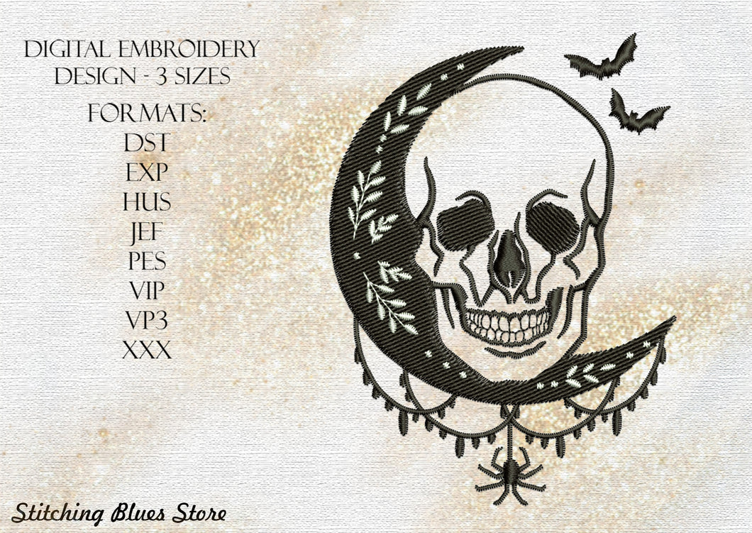 Skull And Moon machine embroidery design - Halloween