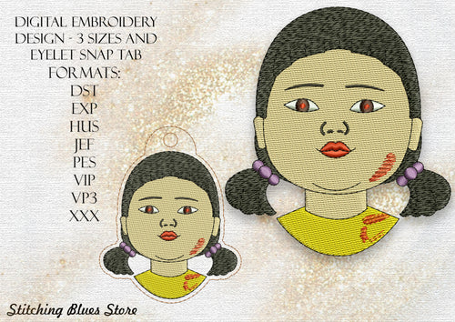 SQ Doll Machine Embroidery Design In 3 Sizes Plus Snap Tab Eyelet
