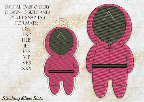 SQ Machine Embroidery Design In 3 Sizes Plus Snap Tab Eyelet