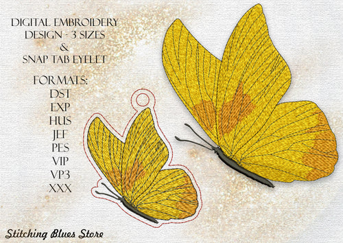 Summer Butterfly Machine Embroidery Design Includes Snap Tab Eyelet