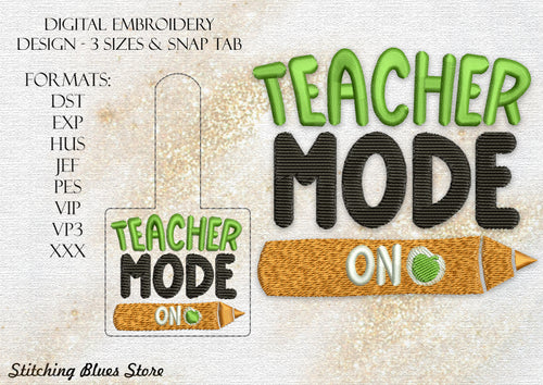 Teacher Mode On Machine Embroidery Design With Snap Tab School Embroidery Pattern