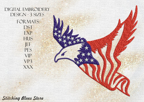 USA Flag Eagle Machine Embroidery Design -The 4th Of July