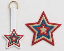 Load image into Gallery viewer, Patriotic American Flag Colours Star Machine Embroidery Design with Snap Tab