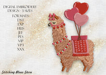 Load image into Gallery viewer, Alpaca With Hearts Machine Embroidery Design For Valentines Day