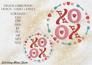 Valentines Xo Xo machine embroidery design and Snap Tab Eyelet