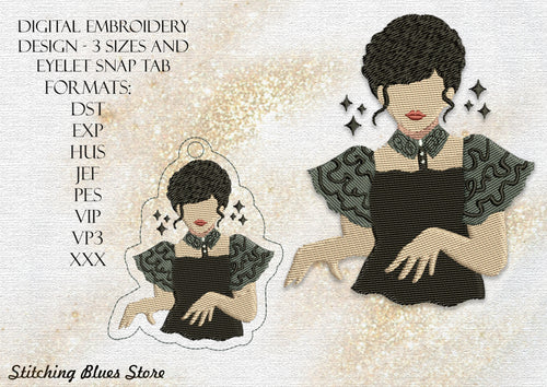 Dancing Girl W machine embroidery design includes Snap Tab Eyelet