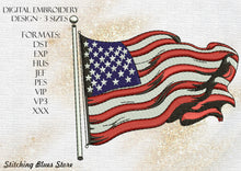 Load image into Gallery viewer, Waving American Flag Machine Embroidery Design | 4th Of July Gift