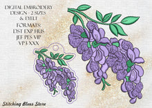 Load image into Gallery viewer, Wisteria Flowers Machine Embroidery Design In 2 Sizes Includes Snap Tab Eyelet