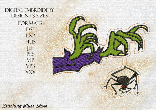 Spooky Witch Hands With Spider feltie machine embroidery design - Halloween