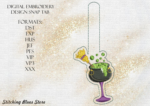 Witch's Cauldron Halloween Cocktail Snap Tab Machine Embroidery Design