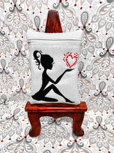 Load image into Gallery viewer, Girls silhouette with heart machine embroidery design on bag