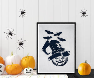 Jack-O-Lantern machine embroidery design - halloween pumpkin with bats
