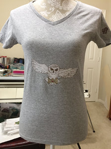 White post owl with letter machine embroidery design
