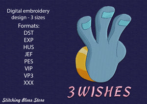 Hand With Three Wishes - machine embroidery design